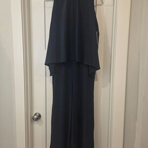 London Times Navy Layered Evening Maxi